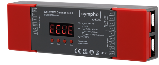 DMX2CC Dimmer 4CH - Schräg von vorne, Klappen zu